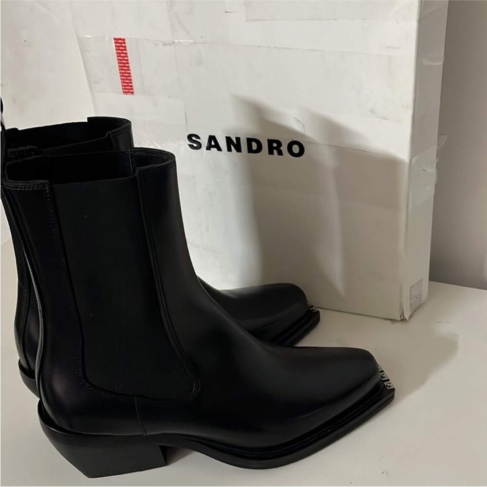 Sandro Black Leather Ankle Boots